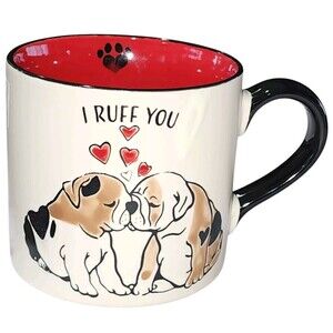 Spectrum Designz I Ruff You Embossed Ceramic Coffee Mug 16oz Red And White